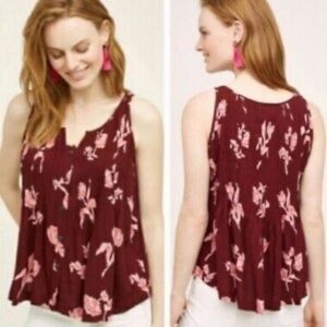 Anthropologie Maeve Soana Swing Tank Burgundy & Pink Flowy Boho Style Size 12